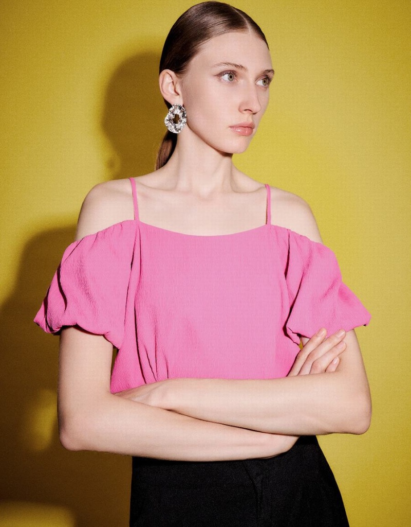 Chemisier Urban Revivo Puff Sleeve Square-Cut Collar Overhead Femme Rose | UUB10021ND