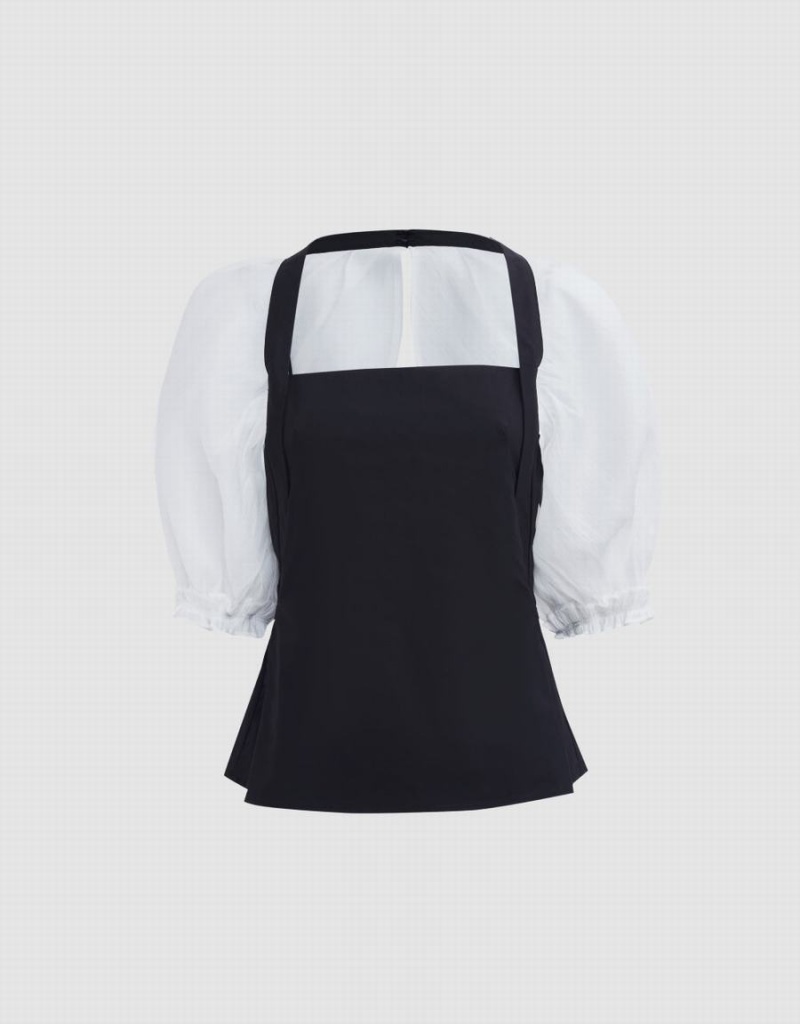 Chemisier Urban Revivo Puff Sleeves Back Cut Out Femme Noir | NKH4011MT