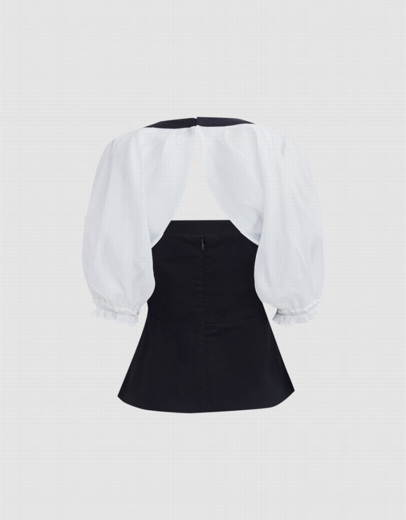 Chemisier Urban Revivo Puff Sleeves Back Cut Out Femme Noir | NKH4011MT