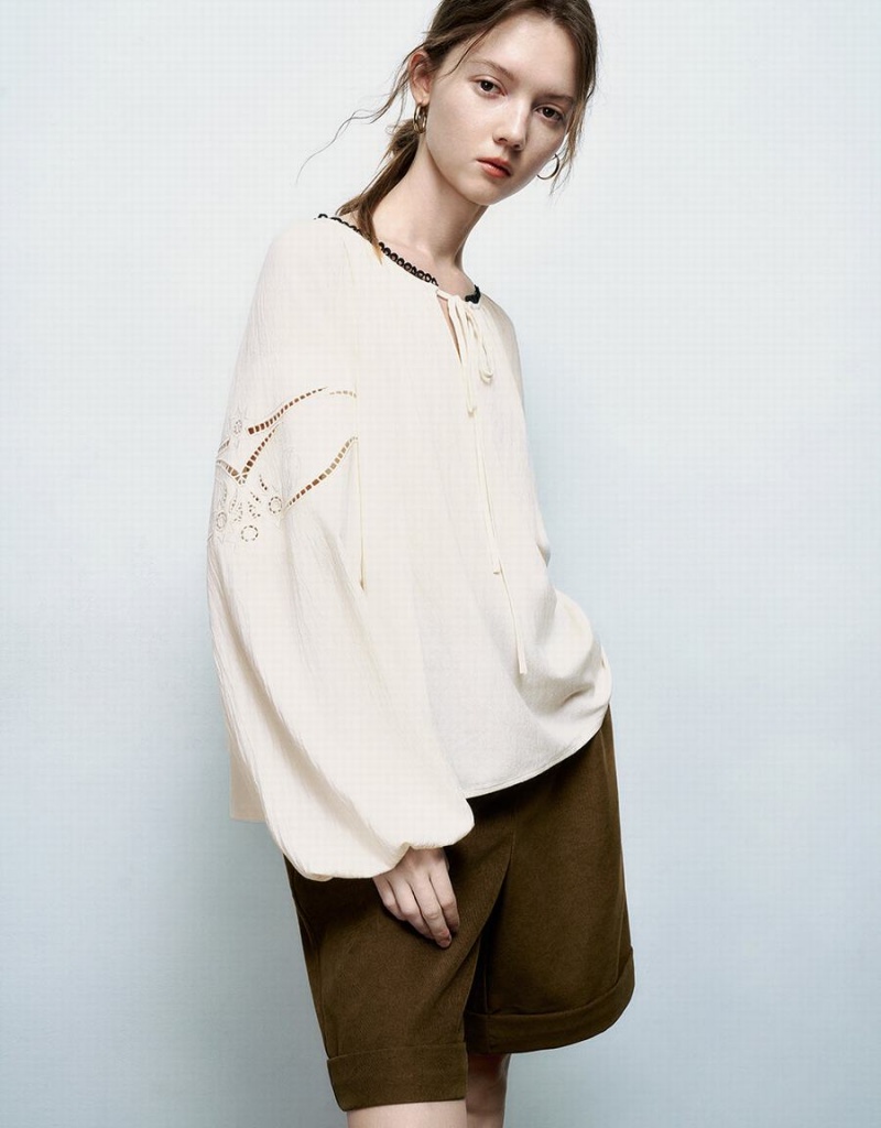Chemisier Urban Revivo Raglan Sleeve Crew Neck Overhead Femme Blanche | RNI5673JL