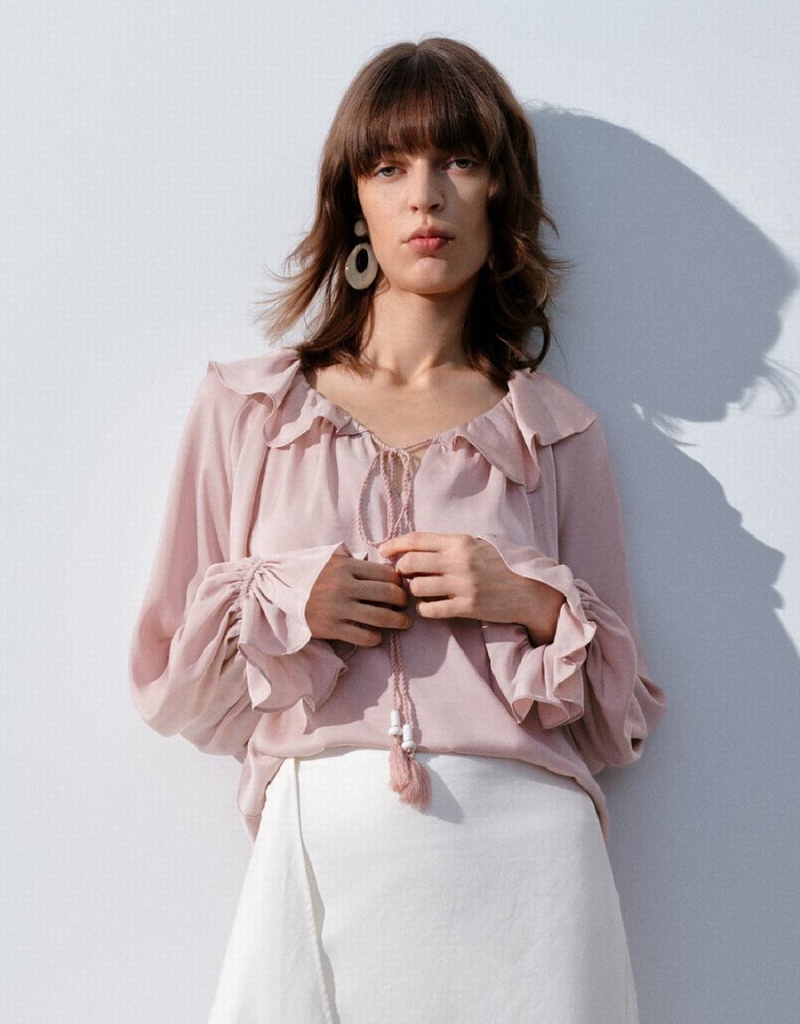 Chemisier Urban Revivo Raglan Sleeve Ruffle Overhead Femme Rose | ZLI2968UI