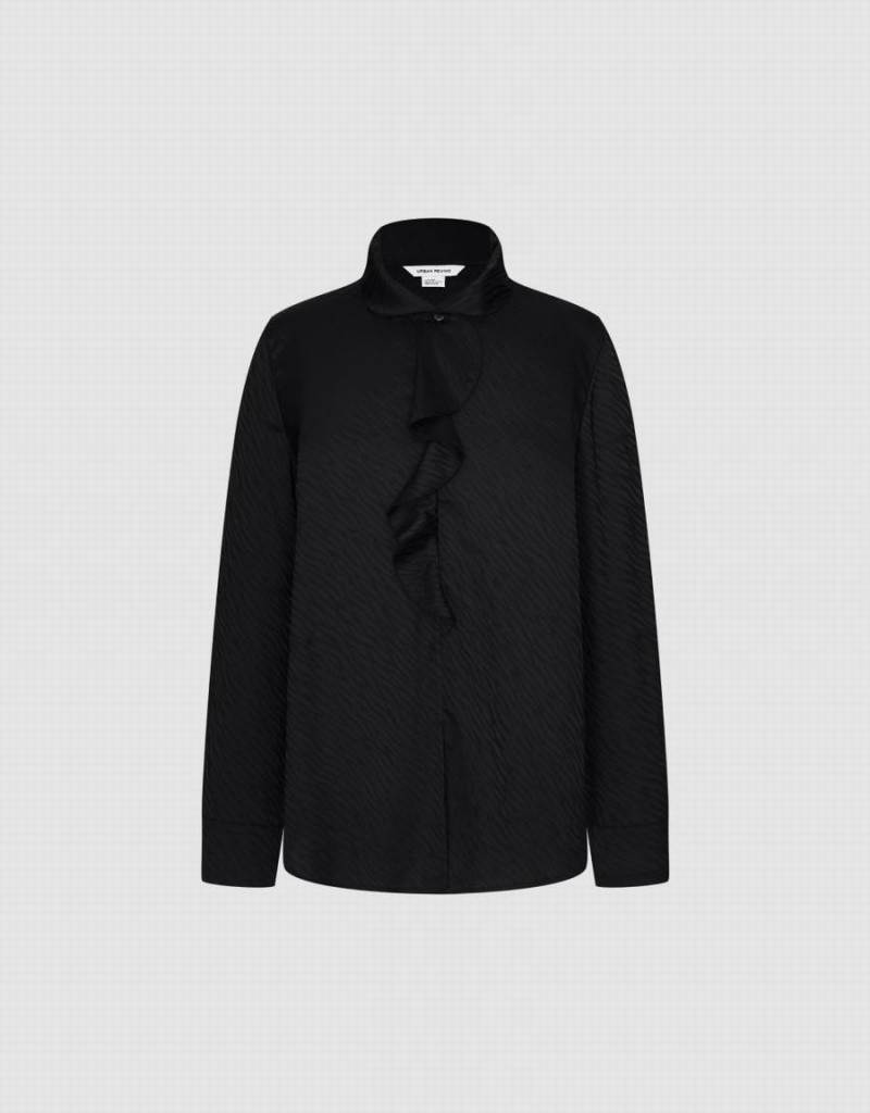 Chemisier Urban Revivo Ruffle Front Femme Noir | LNH9280JU