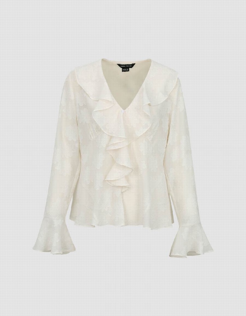 Chemisier Urban Revivo Ruffle V-Neck Overhead Femme Blanche | PJN4623UU