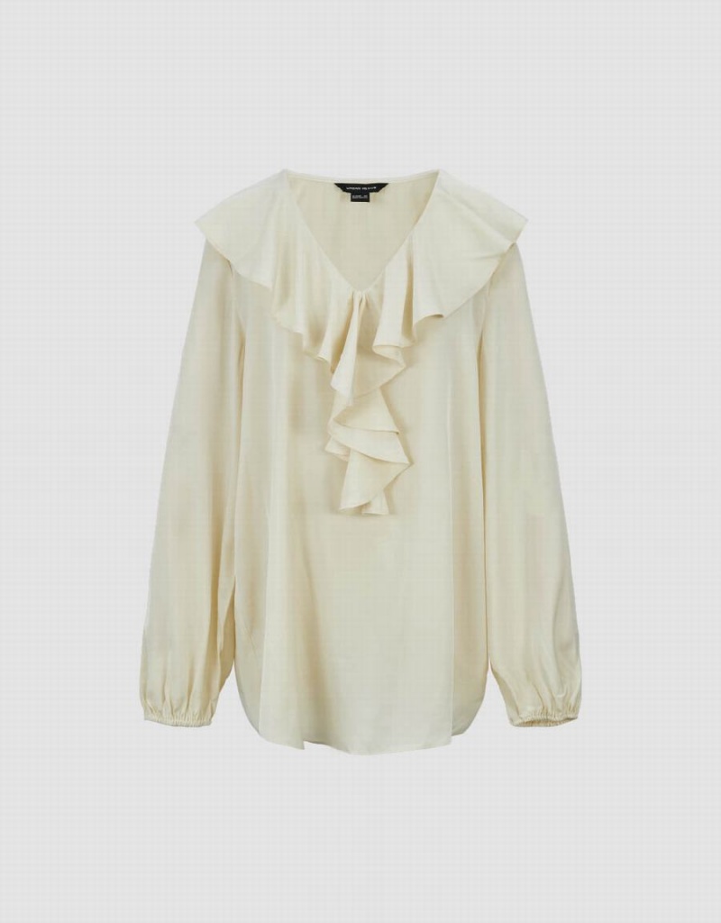 Chemisier Urban Revivo Ruffle V-Neck Overhead Femme Jaune | UAR10042DX