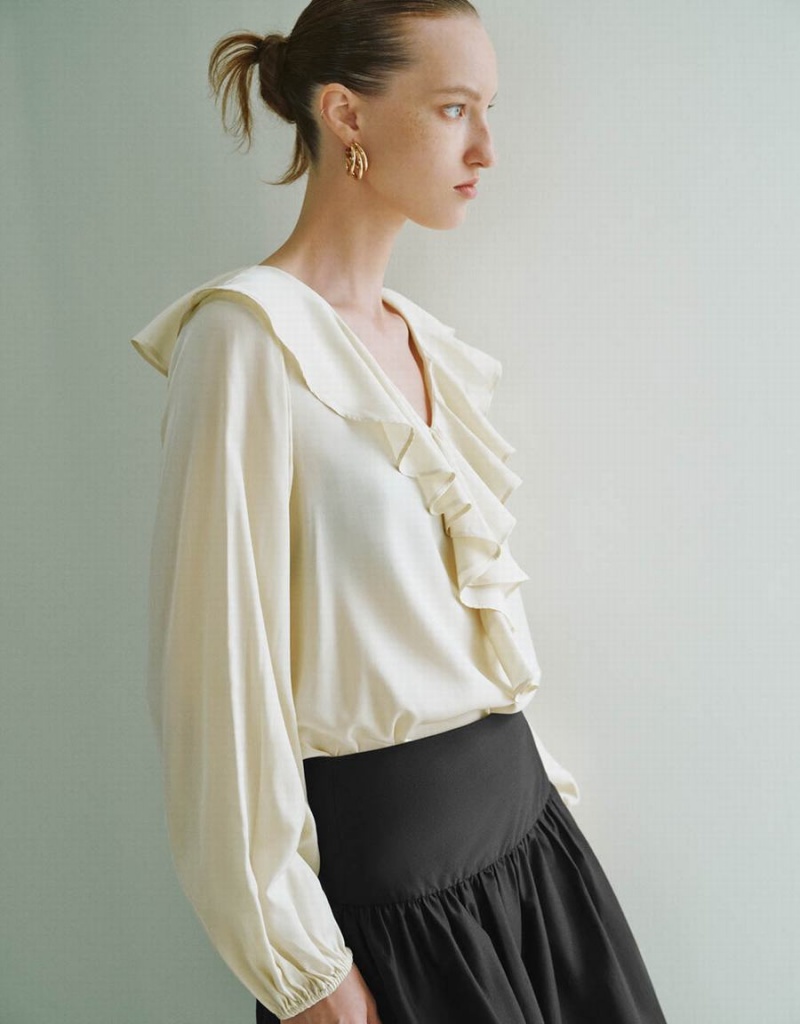 Chemisier Urban Revivo Ruffle V-Neck Overhead Femme Jaune | UAR10042DX