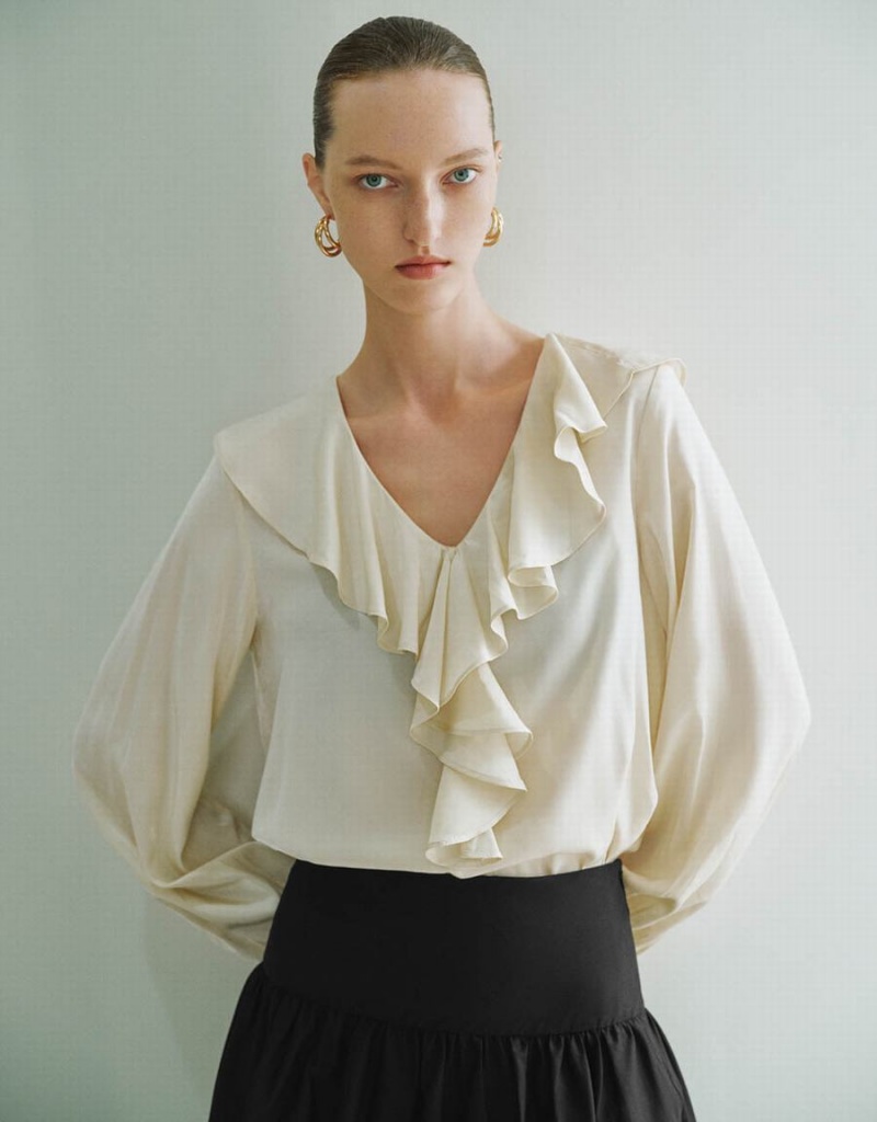 Chemisier Urban Revivo Ruffle V-Neck Overhead Femme Jaune | UAR10042DX