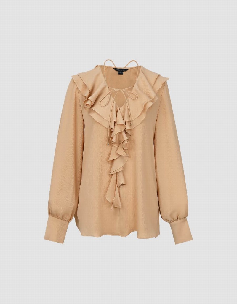 Chemisier Urban Revivo Ruffle V-Neck Overhead Femme Orange Clair | QWE741SX