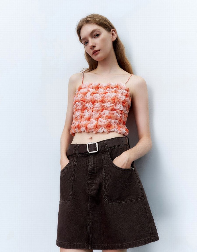 Chemisier Urban Revivo Shirred Cropped Cami Top Femme Orange | HHD4132JE