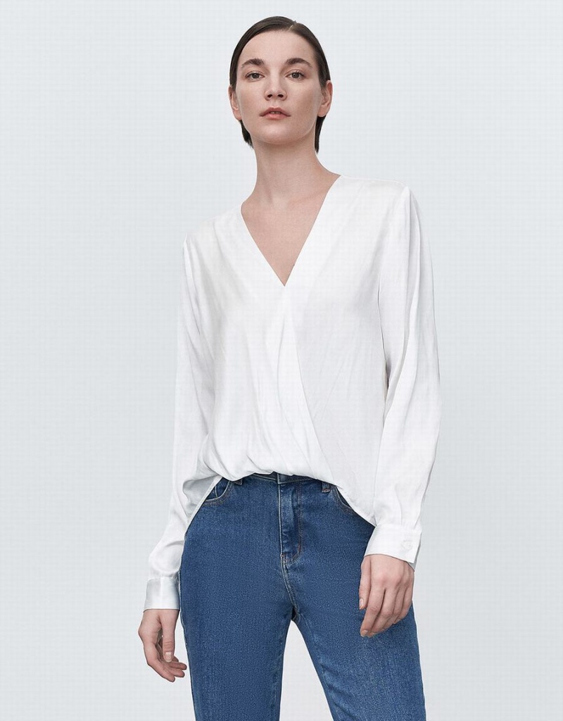 Chemisier Urban Revivo Silk Effect Wrap Femme Blanche | VZA5960DB