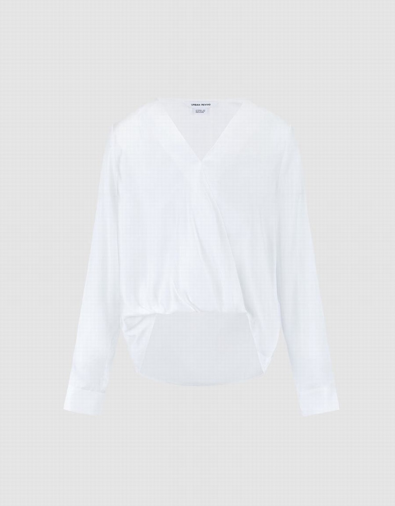Chemisier Urban Revivo Silk Effect Wrap Femme Blanche | VZA5960DB