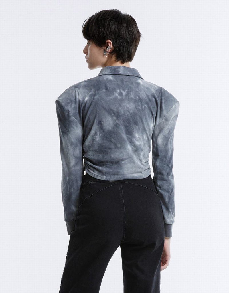 Chemisier Urban Revivo Tie-Dye Ruched Crop Femme Grise | ZCX5071PA
