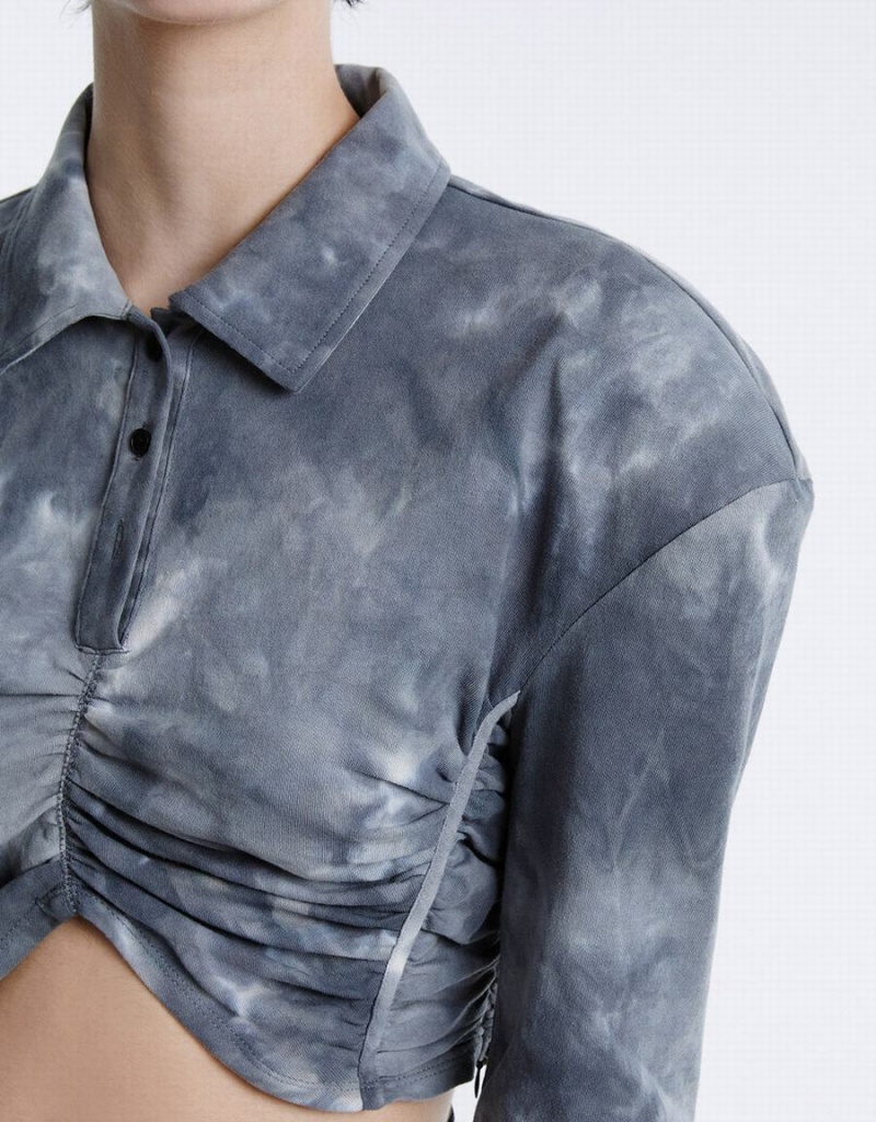 Chemisier Urban Revivo Tie-Dye Ruched Crop Femme Grise | ZCX5071PA