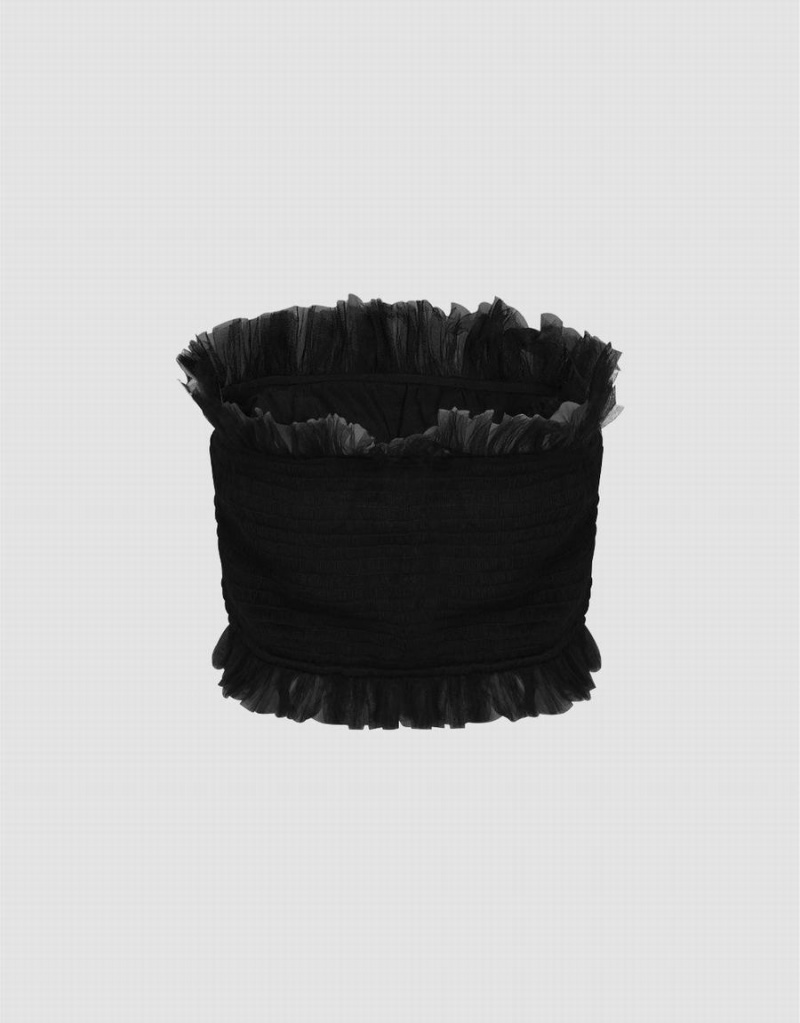Chemisier Urban Revivo UR × Caroline Hu Flower Decor Tube Top Femme Noir | MTF3750SD