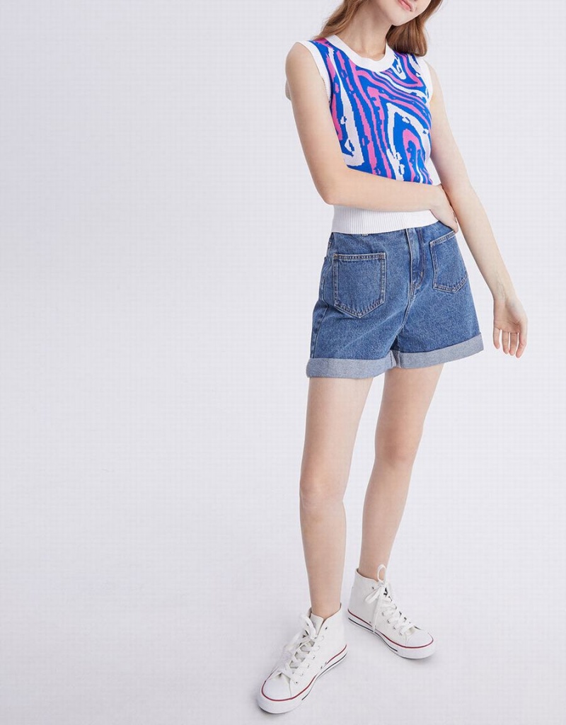 Debardeur Urban Revivo Abstract Pattern Tricoté Femme Bleu Multicolore | TIT9240FD