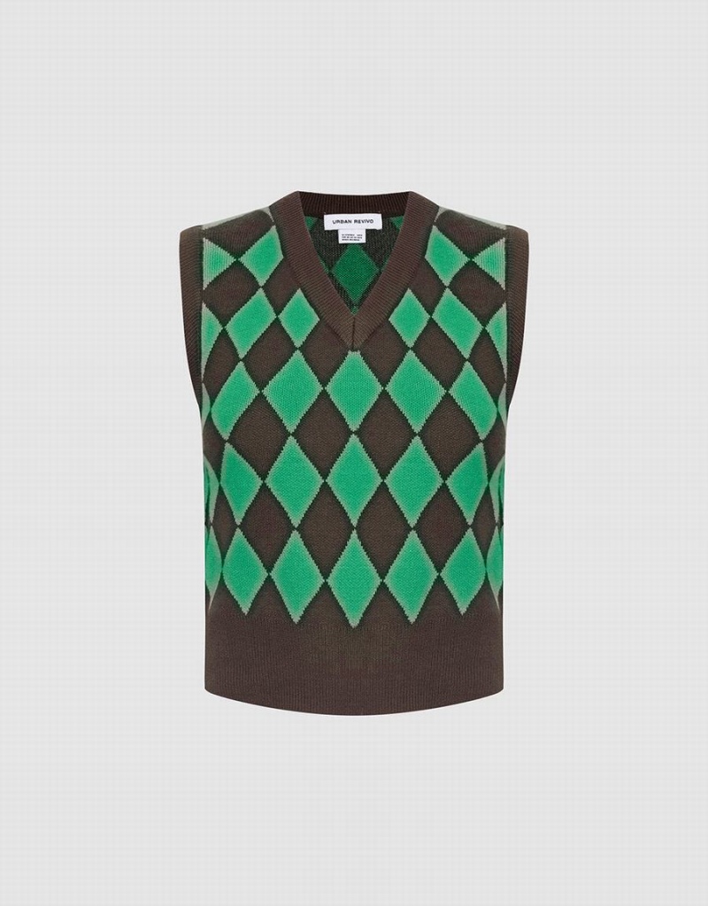 Debardeur Urban Revivo Argyle Pattern Femme Vert | JFV3542KB