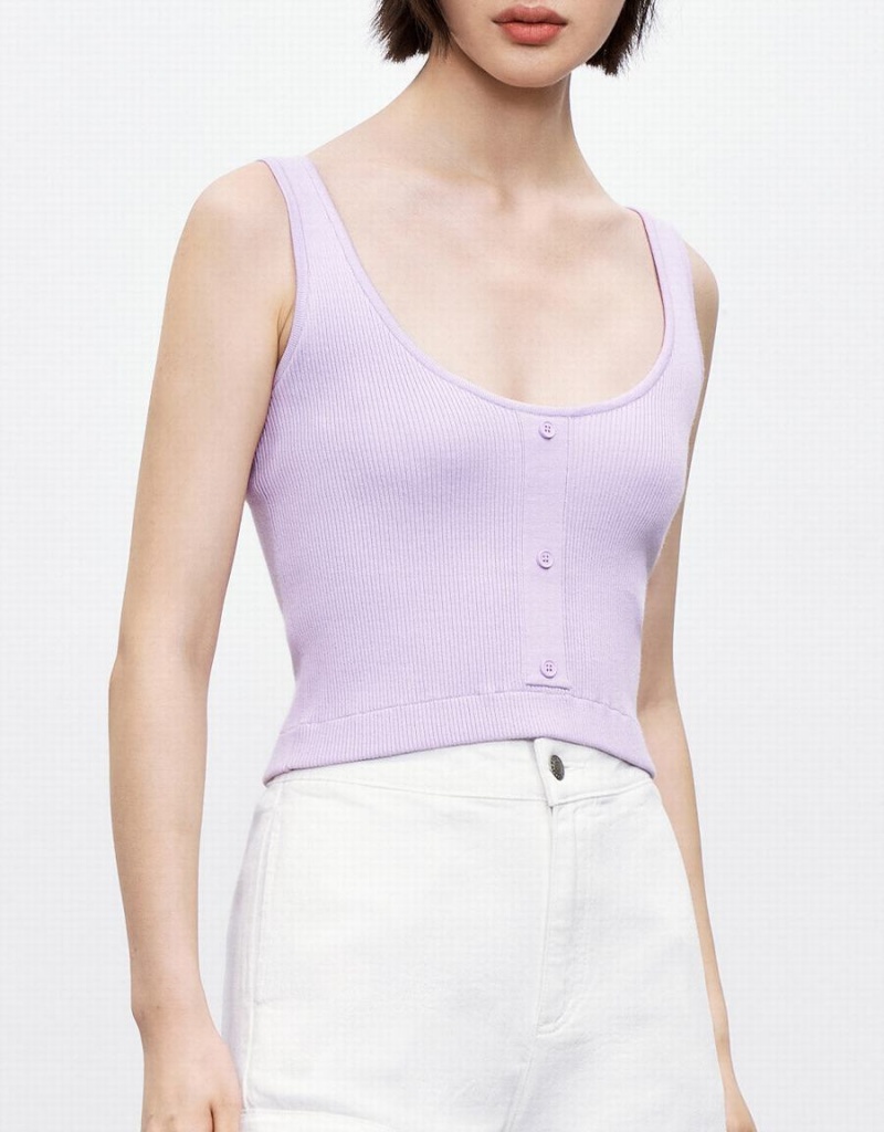 Debardeur Urban Revivo Button Front Sans Manches Knit Femme Violette | FVO295KL