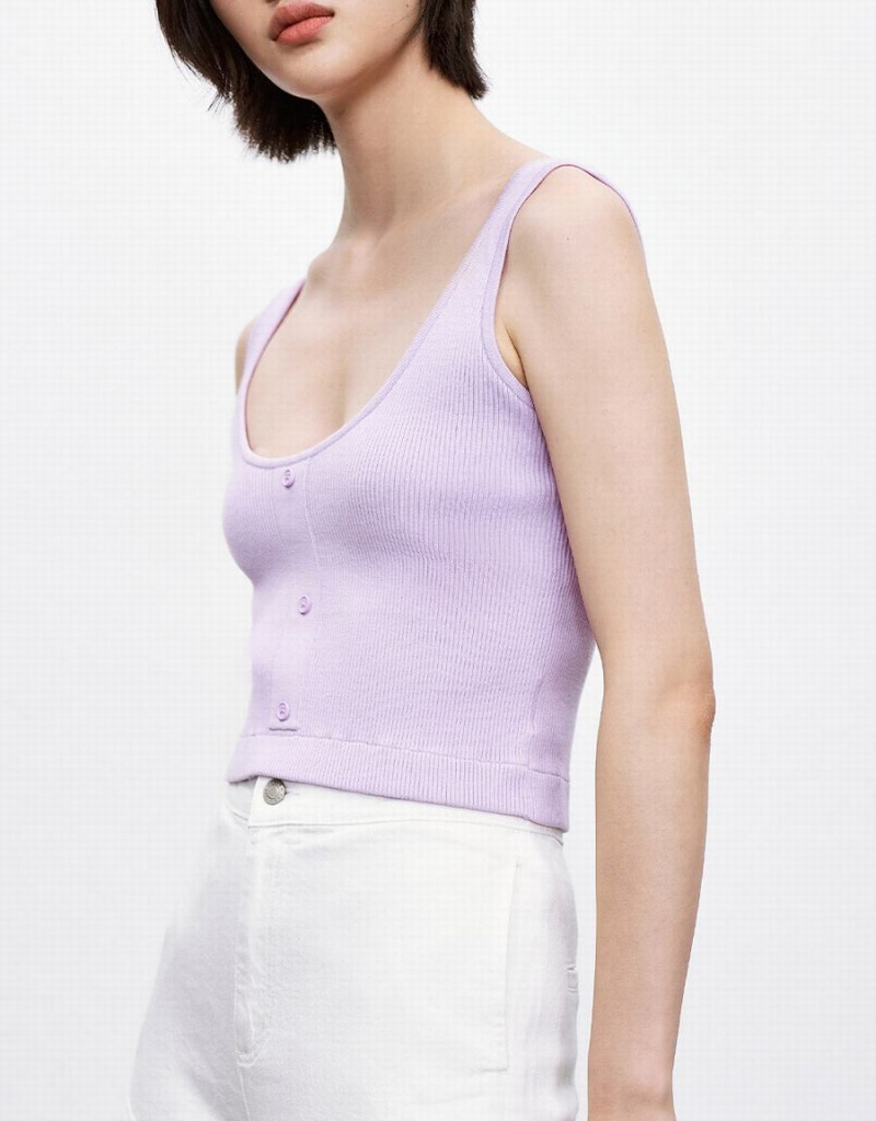 Debardeur Urban Revivo Button Front Sans Manches Knit Femme Violette | FVO295KL