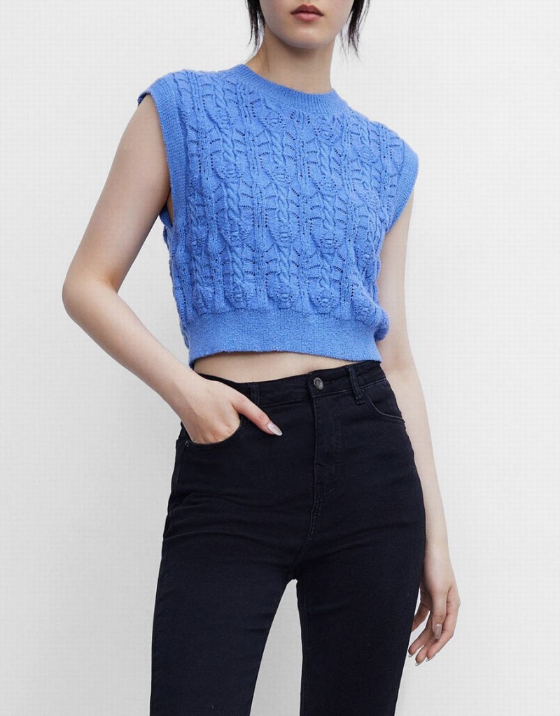 Debardeur Urban Revivo Cable Knit Femme Bleu | ZDM31100NL