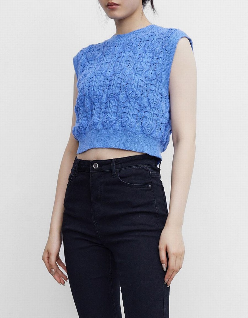 Debardeur Urban Revivo Cable Knit Femme Bleu | ZDM31100NL
