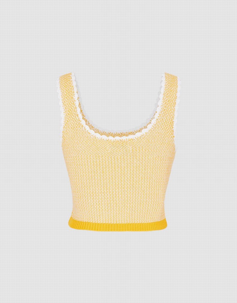 Debardeur Urban Revivo Contrast Trim Half Button Tricoté Femme Jaune | BVC5127TK