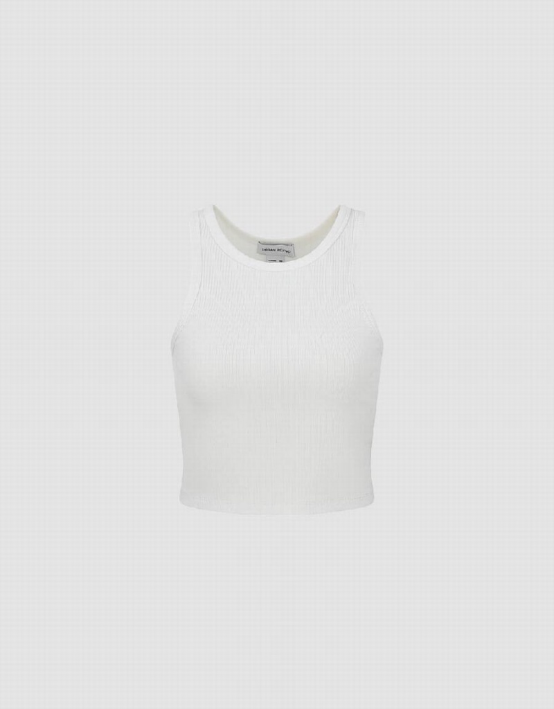 Debardeur Urban Revivo Crew Neck Cropped Tricoté Femme Blanche | KDW9510NG