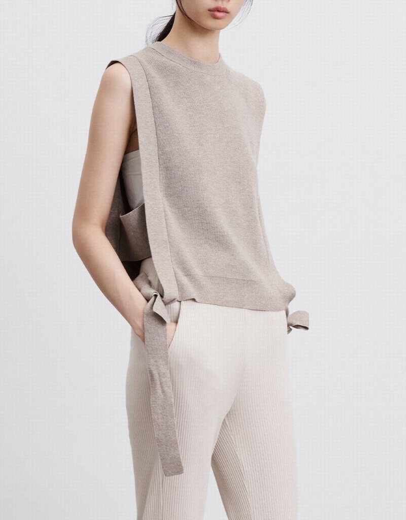 Debardeur Urban Revivo Crew Neck Mid-Length Tricoté Femme Kaki | JOD257OX