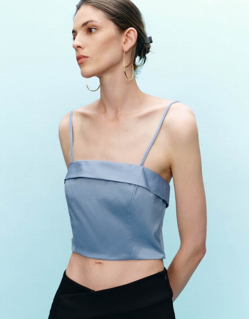 Debardeur Urban Revivo Cropped Cami Femme Bleu | PCE5972JP
