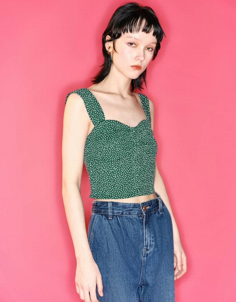 Debardeur Urban Revivo Cropped Print Off-Shoulder Femme Vert | QOU6997IA