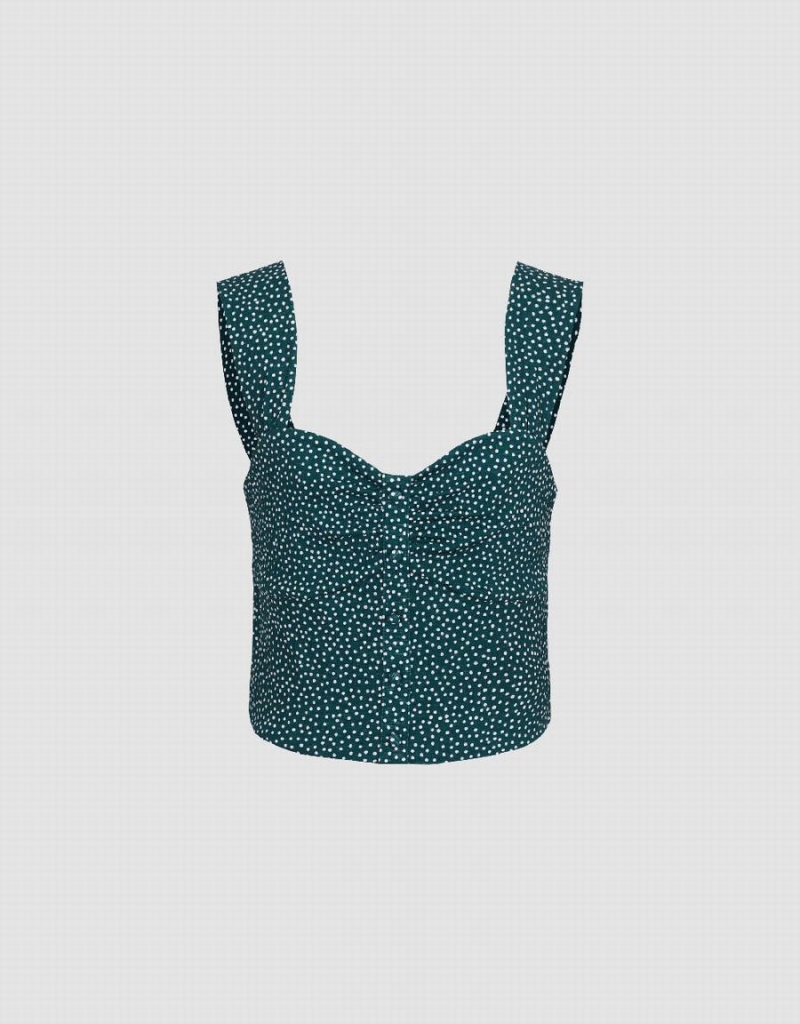 Debardeur Urban Revivo Cropped Print Off-Shoulder Femme Vert | QOU6997IA
