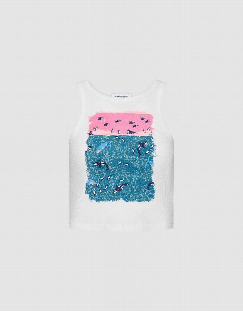 Debardeur Urban Revivo Dolphin Printed Femme Blanche | LFJ6559TU