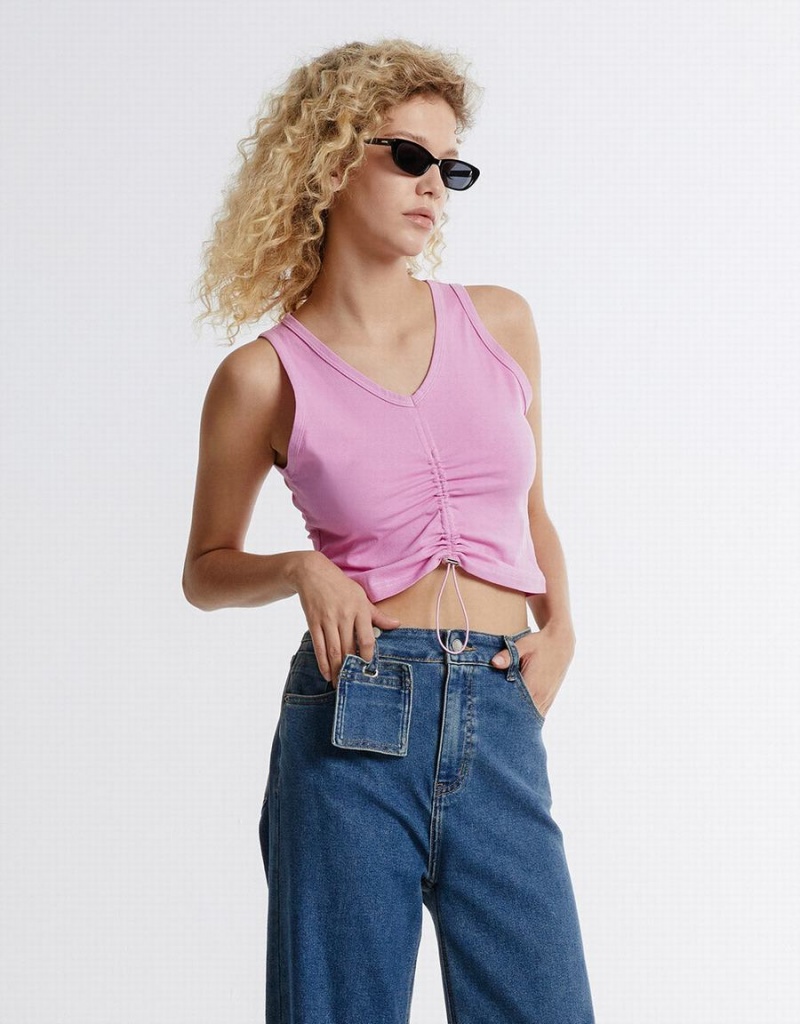 Debardeur Urban Revivo Drawstring Knit Femme Rose | AMH2618MJ