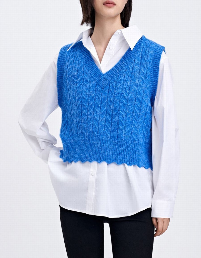 Debardeur Urban Revivo Fuzzy Cable Knit Femme Bleu | CIN3690OW