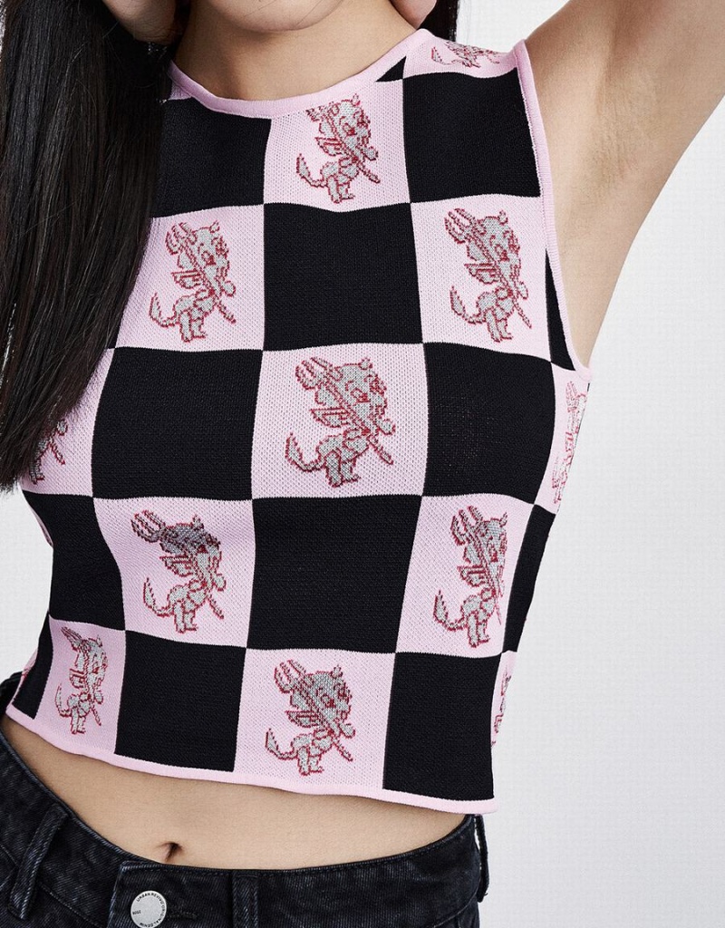 Debardeur Urban Revivo Hot Stuff Checkered Tricoté Femme Rose | OYT7947CU