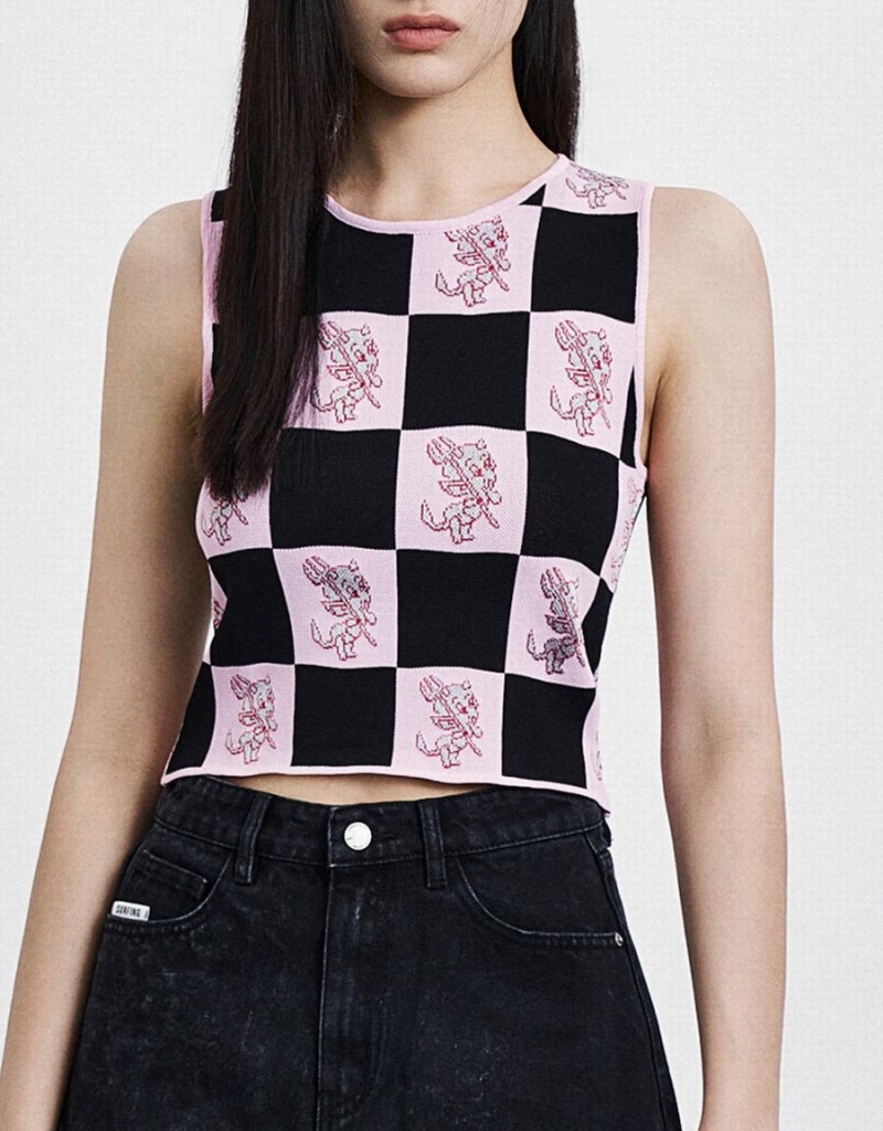 Debardeur Urban Revivo Hot Stuff Checkered Tricoté Femme Rose | OYT7947CU