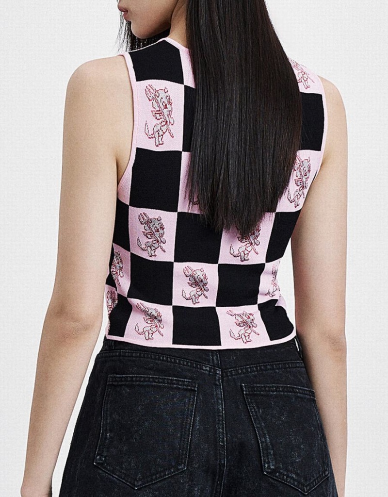 Debardeur Urban Revivo Hot Stuff Checkered Tricoté Femme Rose | OYT7947CU
