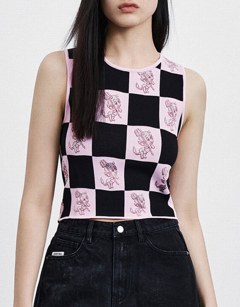 Debardeur Urban Revivo Hot Stuff Checkered Tricoté Femme Rose | OYT7947CU