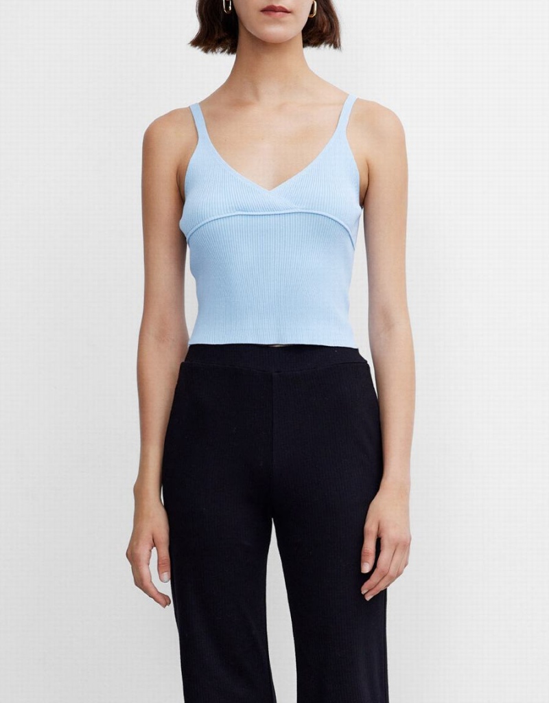 Debardeur Urban Revivo Nervuré Knit V Neck Cami Femme Bleu Clair | ITL2566JF