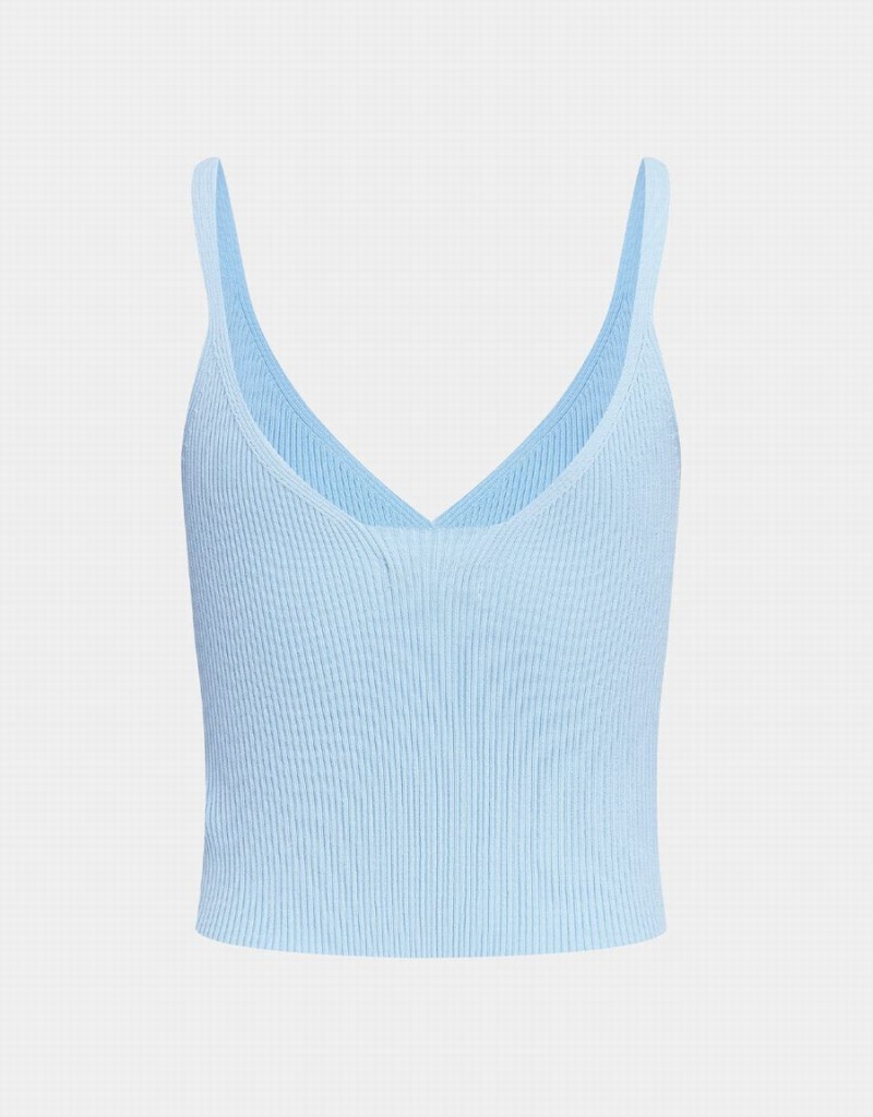 Debardeur Urban Revivo Nervuré Knit V Neck Cami Femme Bleu Clair | ITL2566JF