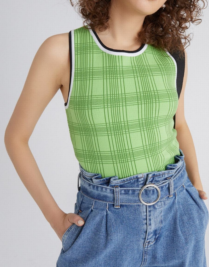 Debardeur Urban Revivo Plaid Jacquard Tricoté Femme Vert | AXW5573RA