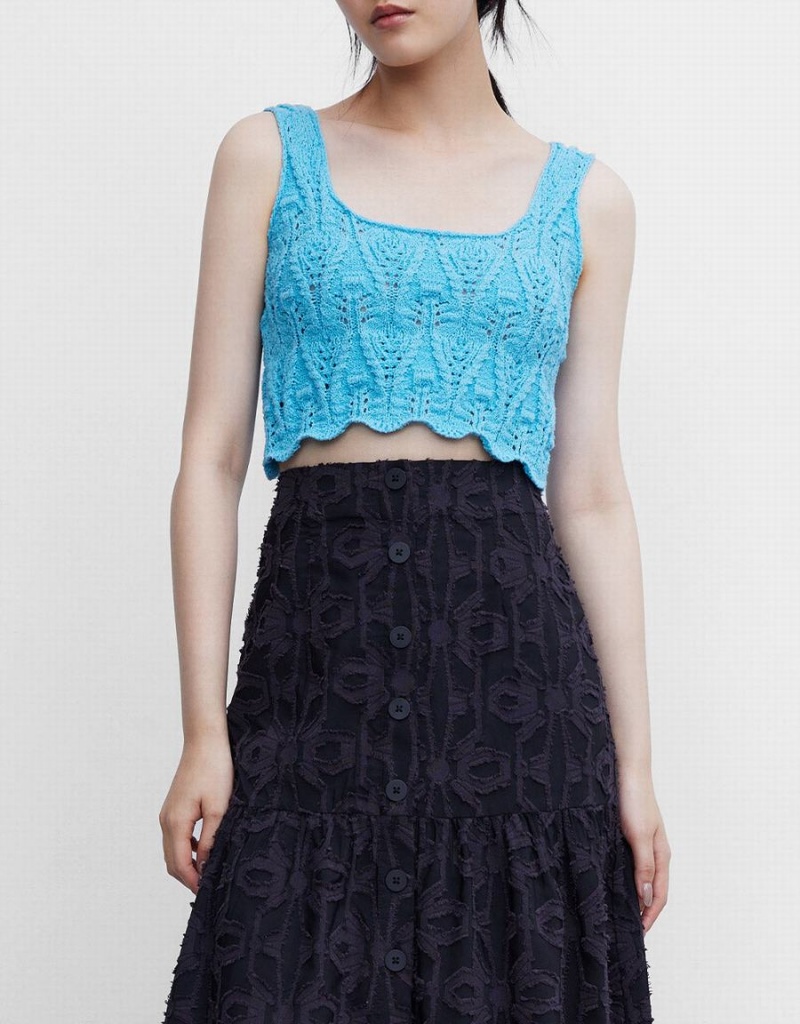 Debardeur Urban Revivo Pointelle Sans Manches Tricoté Femme Bleu | YMZ1132XA