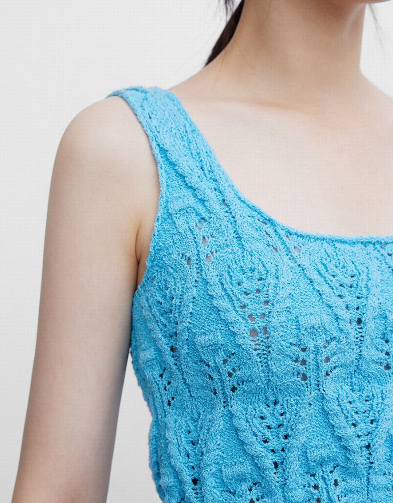 Debardeur Urban Revivo Pointelle Sans Manches Tricoté Femme Bleu | YMZ1132XA