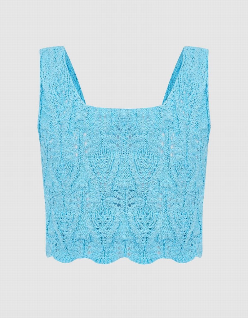 Debardeur Urban Revivo Pointelle Sans Manches Tricoté Femme Bleu | YMZ1132XA