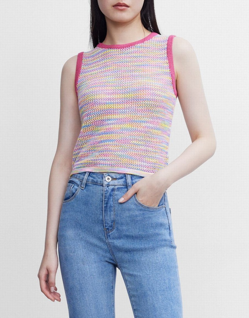 Debardeur Urban Revivo Rainbow Tricoté Femme Rose Multicolore | HWY7062TN