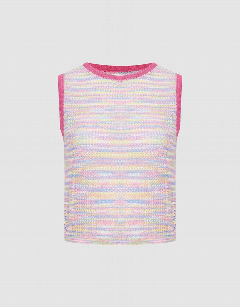 Debardeur Urban Revivo Rainbow Tricoté Femme Rose Multicolore | HWY7062TN