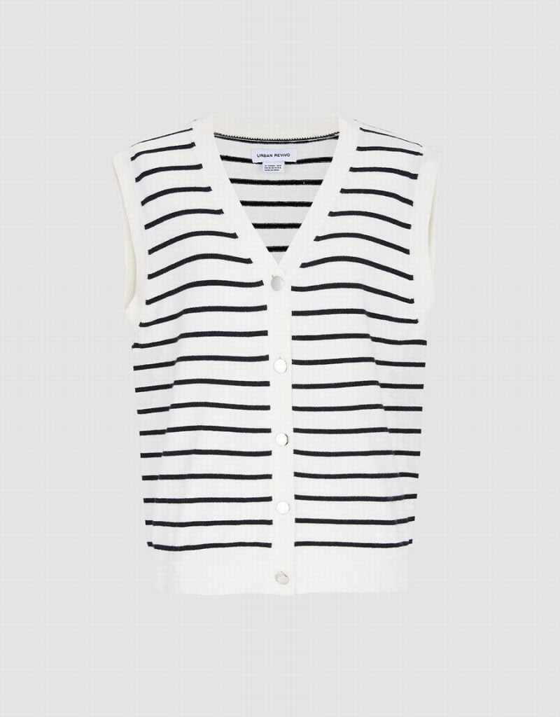 Debardeur Urban Revivo Rayé Button Front Femme Blanche | OYG8284AB