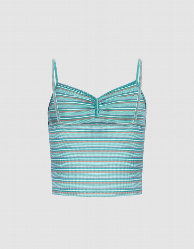 Debardeur Urban Revivo Rayé Half Button Tricoté Cami Femme Vert | PRA474PT
