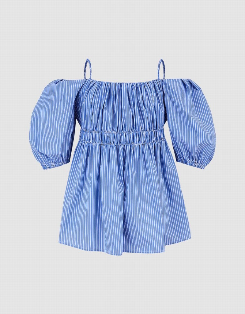 Debardeur Urban Revivo Rayé Off-Shoulder Cami Femme Bleu | FSA4063FW