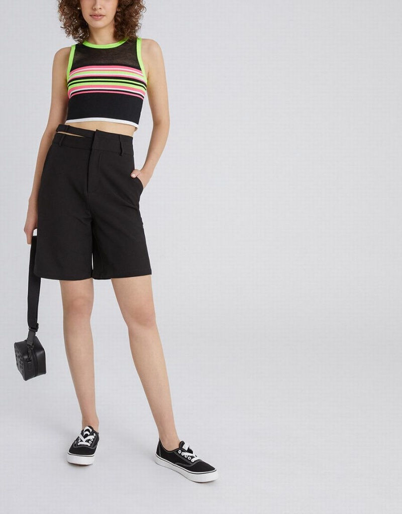 Debardeur Urban Revivo Rayé Tricoté Femme Noir | ELU1837BO