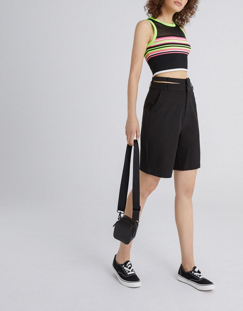 Debardeur Urban Revivo Rayé Tricoté Femme Noir | ELU1837BO