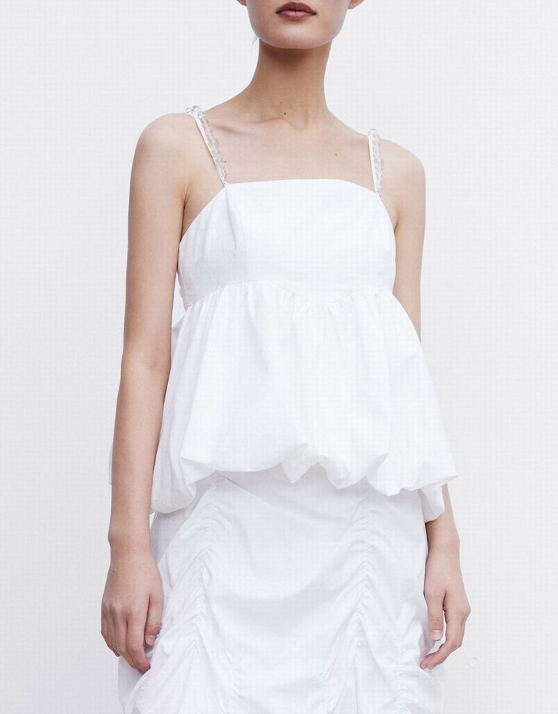Debardeur Urban Revivo Ruffle Hem Cami Top With Beaded Brides Femme Blanche | HZX9678EK